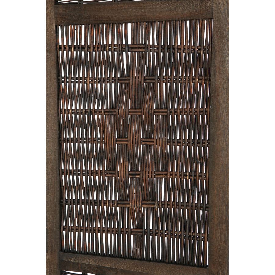 Room Divider 3 Panel Wicker Weave Design with a Diamond Shaped Accent, White or Brown Color