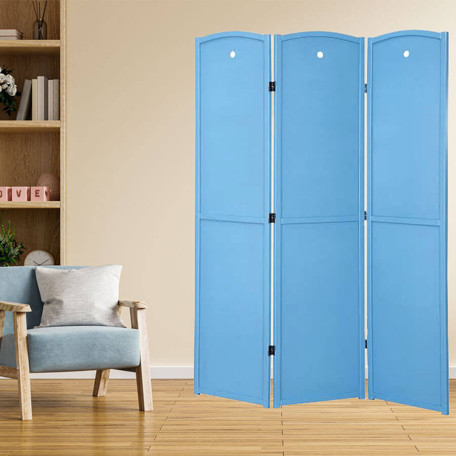 Room Divider 3 Panel Solid Wood Blue