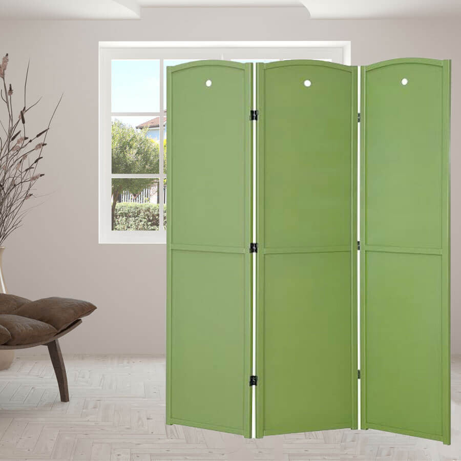 Room Divider 3 Panel Solid Wood Green