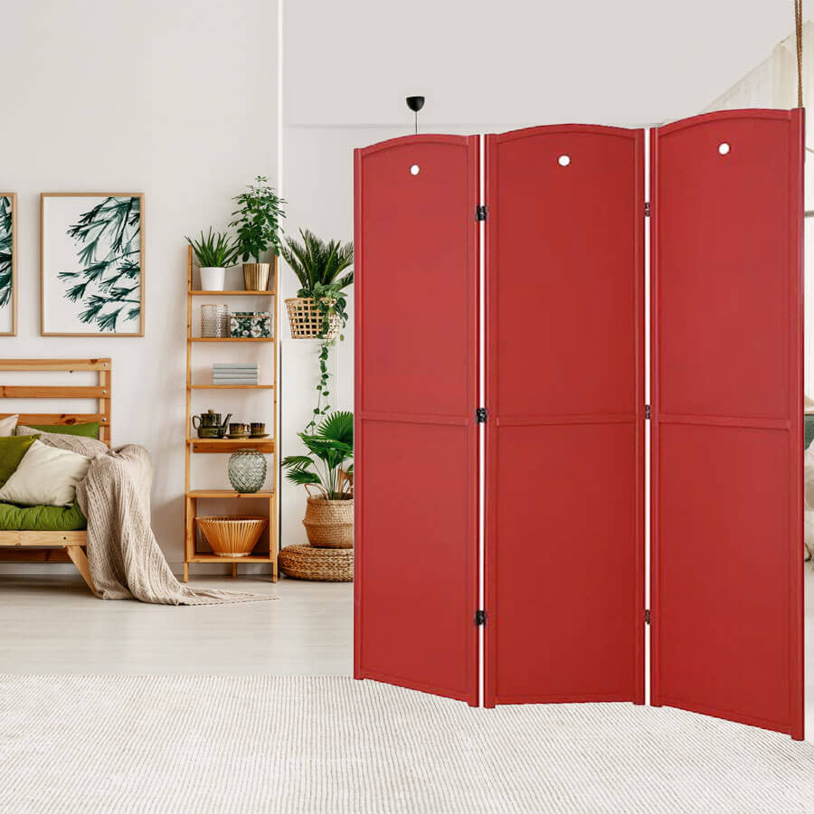 3 Panel Room Divider Solid Wood Red