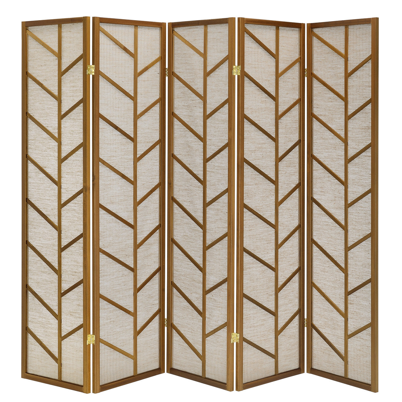 Room Divider Screen with Jute Insert Geometric Cutout Wood 71” High