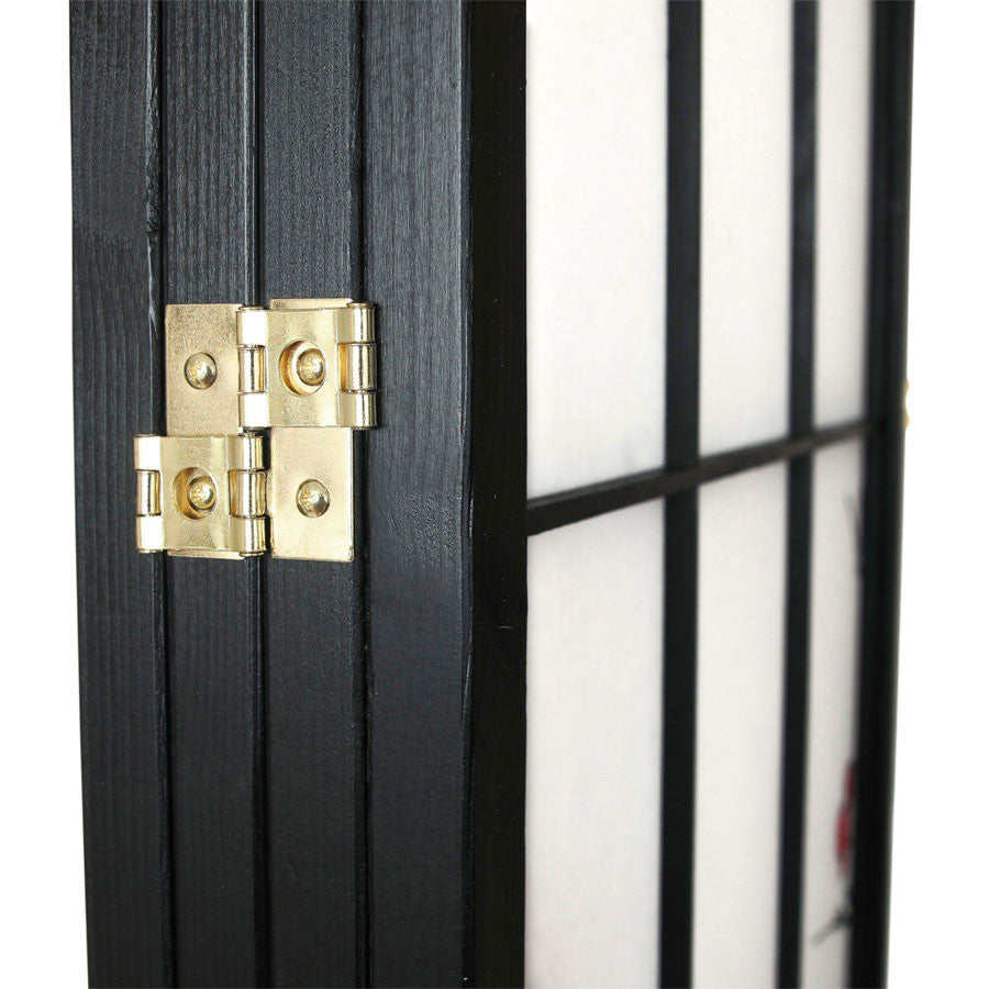 Room Divider 4 Panel Plum Blossom Design Black Color