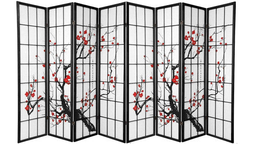 Room Divider 8 Panel Plum Blossom Screen Black Color
