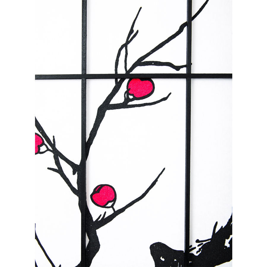 Room Divider 4 Panel Plum Blossom Design Black Color