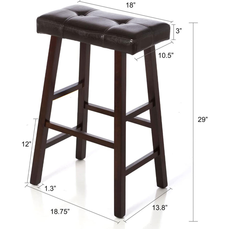 Set of 2 Counter or Bar height Stools Espresso Wood Tufted Faux Leather Finish