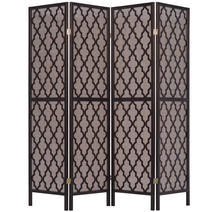 Room Divider Screen Rattan Inlay Cutout Decor Espresso Color