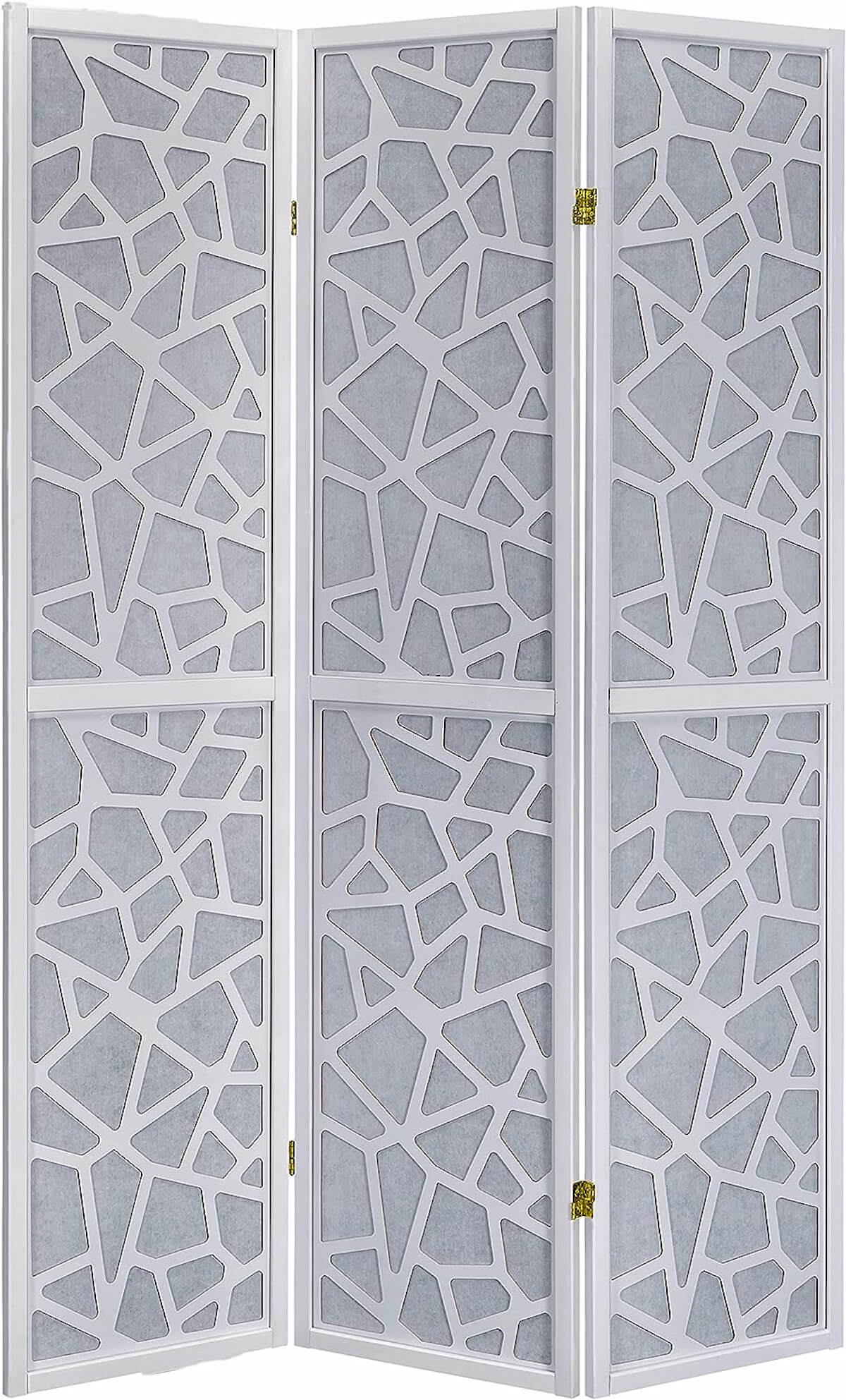 Room Divider Privacy Screen Panel with Mosaic Cuts White Color