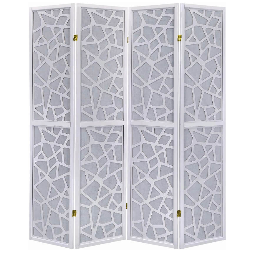 Room Divider Privacy Screen Panel with Mosaic Cuts White Color