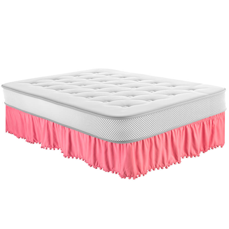 Bed Skirt Dust Ruffle with Pom-Pom Fringe Brushed Microfiber