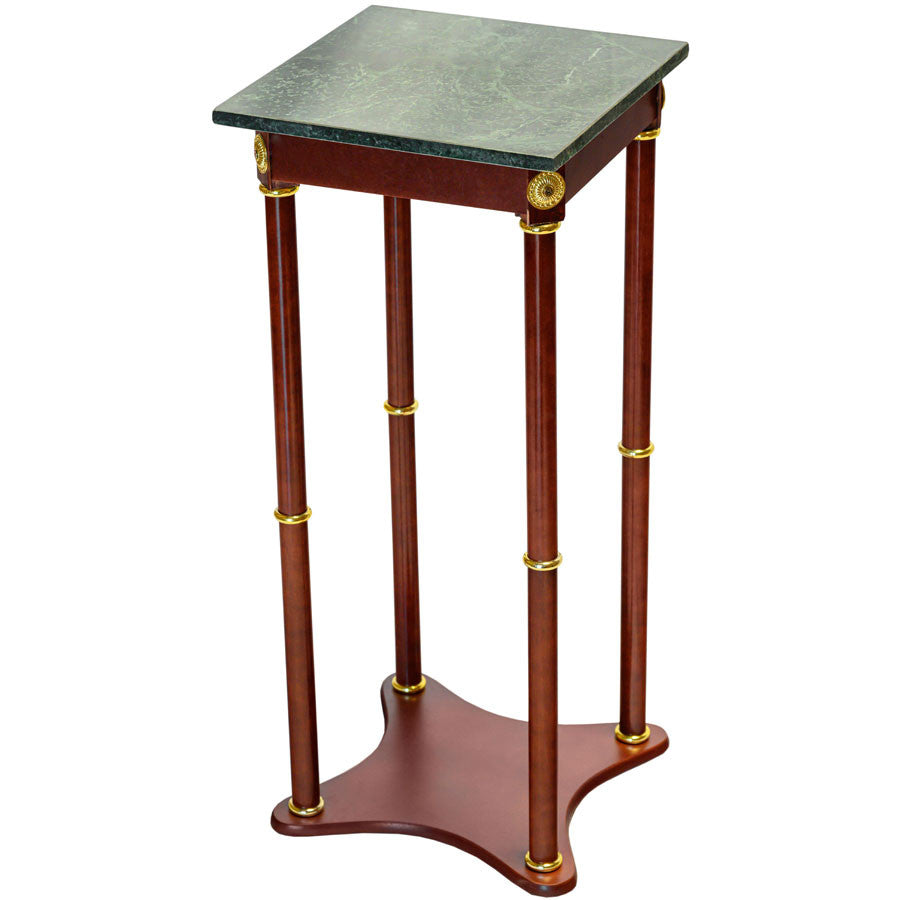 Marble Square Plant / Telephone / Vase Stand, Cherry Wood, Gold Accents