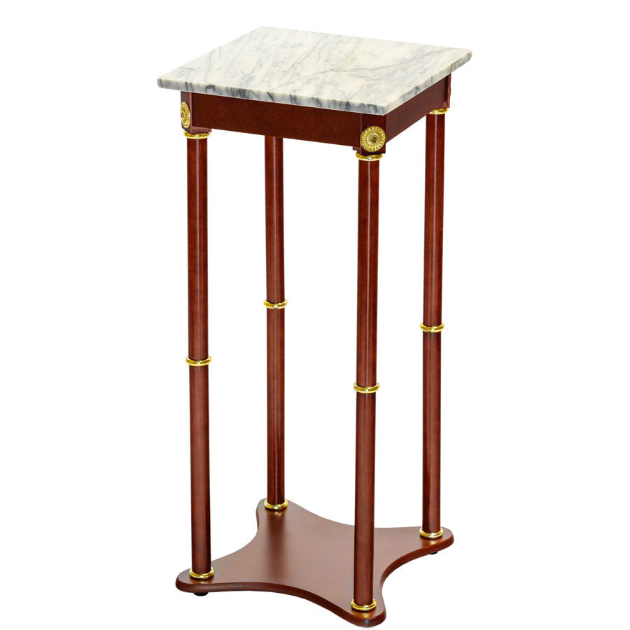 Marble Square Plant / Telephone / Vase Stand, Cherry Wood, Gold Accents