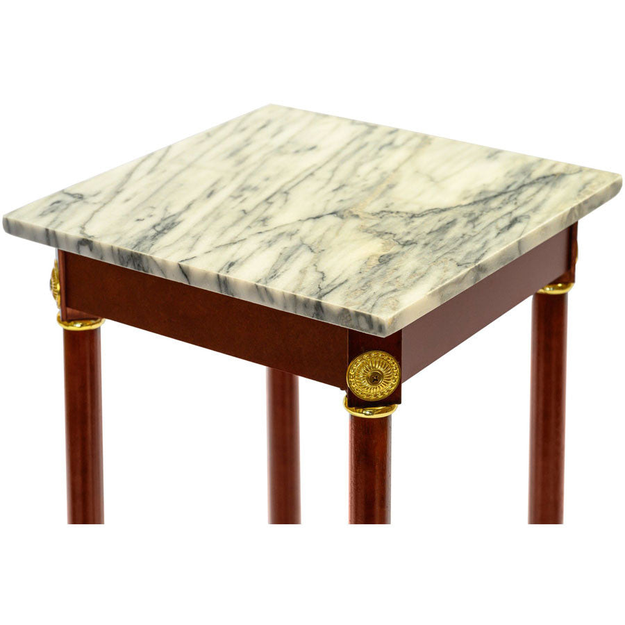 Marble Square Plant / Telephone / Vase Stand, Cherry Wood, Gold Accents