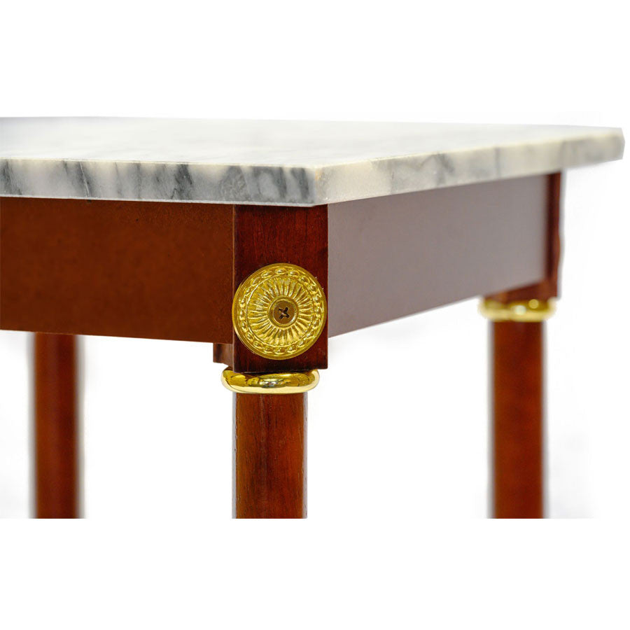 Marble Square Plant / Telephone / Vase Stand, Cherry Wood, Gold Accents