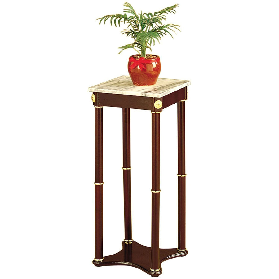 Marble Square Plant / Telephone / Vase Stand, Cherry Wood, Gold Accents