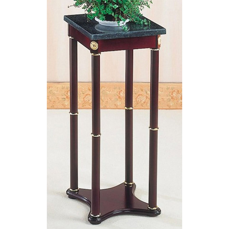Marble Square Plant / Telephone / Vase Stand, Cherry Wood, Gold Accents