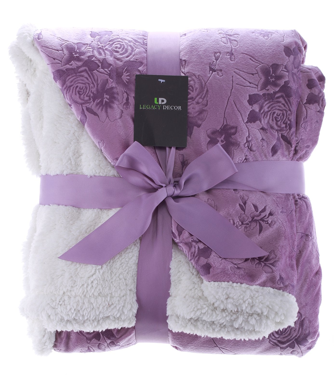 Sherpa and Micro Fur Floral Embossed Throw Blanket 6 Colors