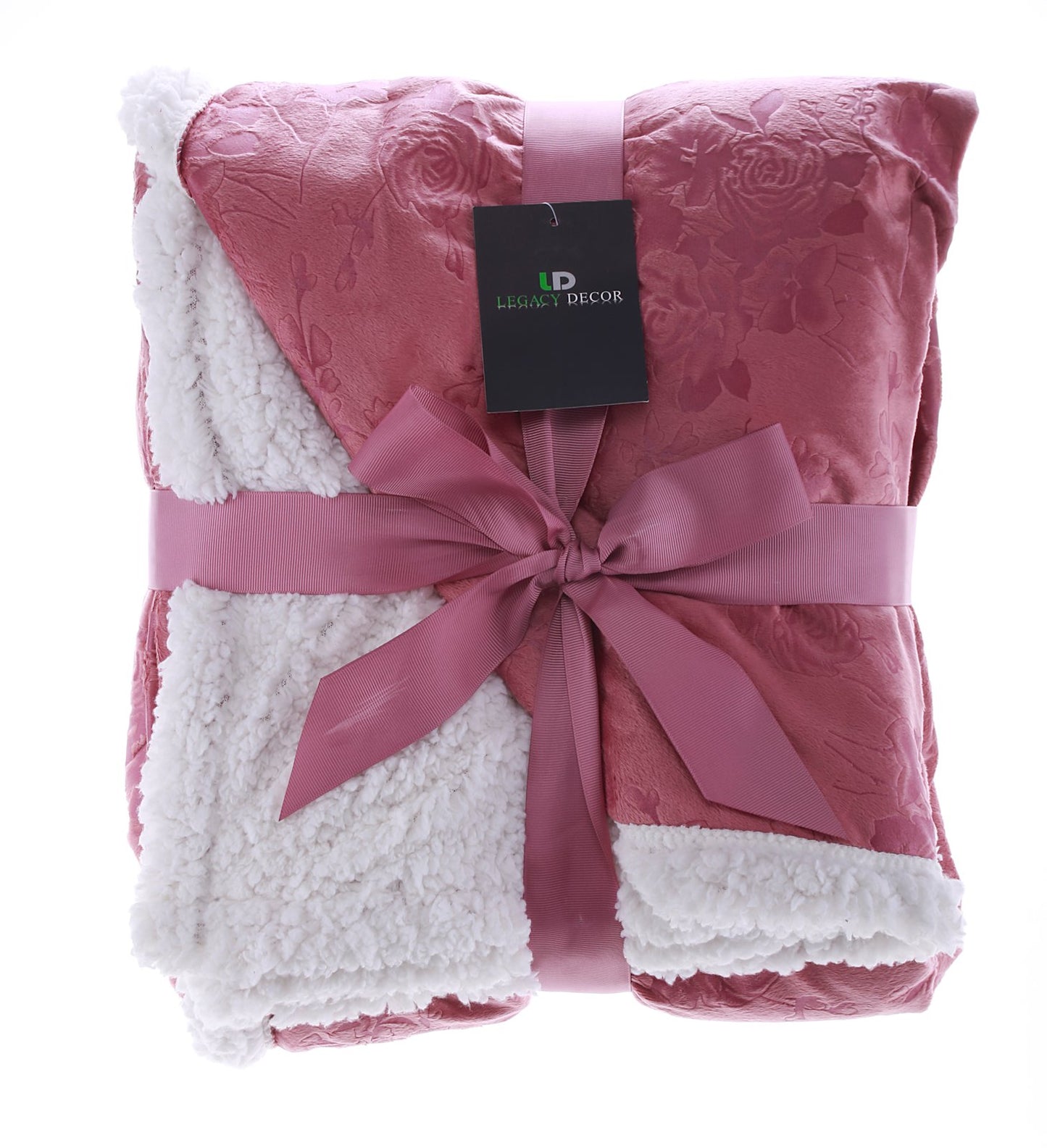 Sherpa and Micro Fur Floral Embossed Throw Blanket 6 Colors