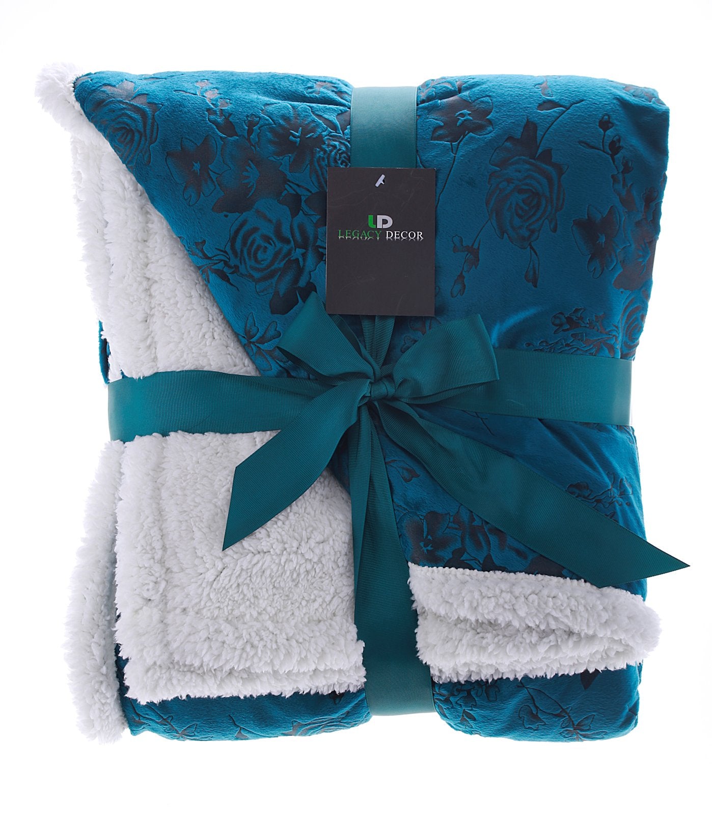 Sherpa and Micro Fur Floral Embossed Throw Blanket 6 Colors