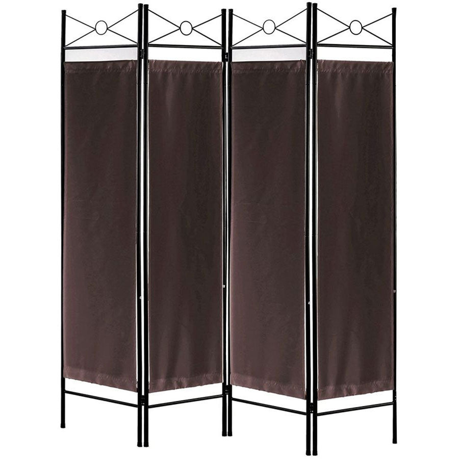 Metal Room Divider Privacy Screen with Removable Fabric Brown Color