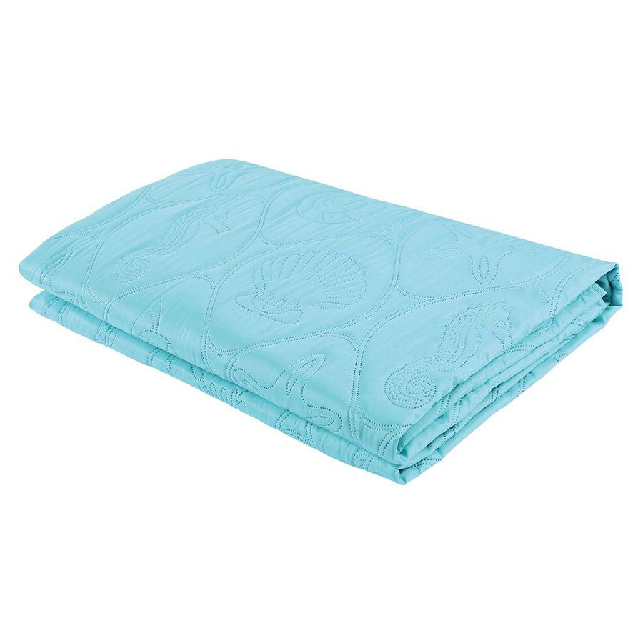 3 PC Shell & Seahorse Stitched Pinsonic Reversible Oversized Bedspread, Turquoise Color