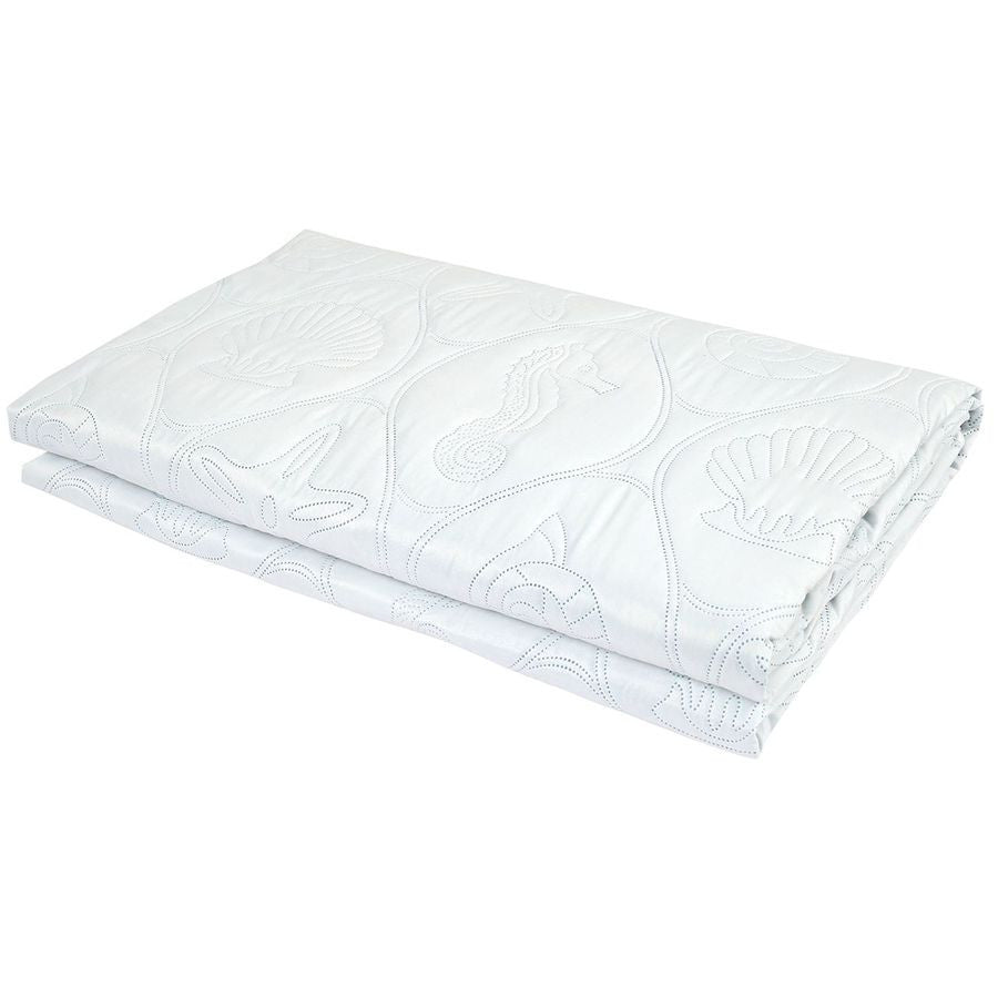 3 PC Shell & Seahorse Stitched Pinsonic Reversible Oversized Bedspread White Color