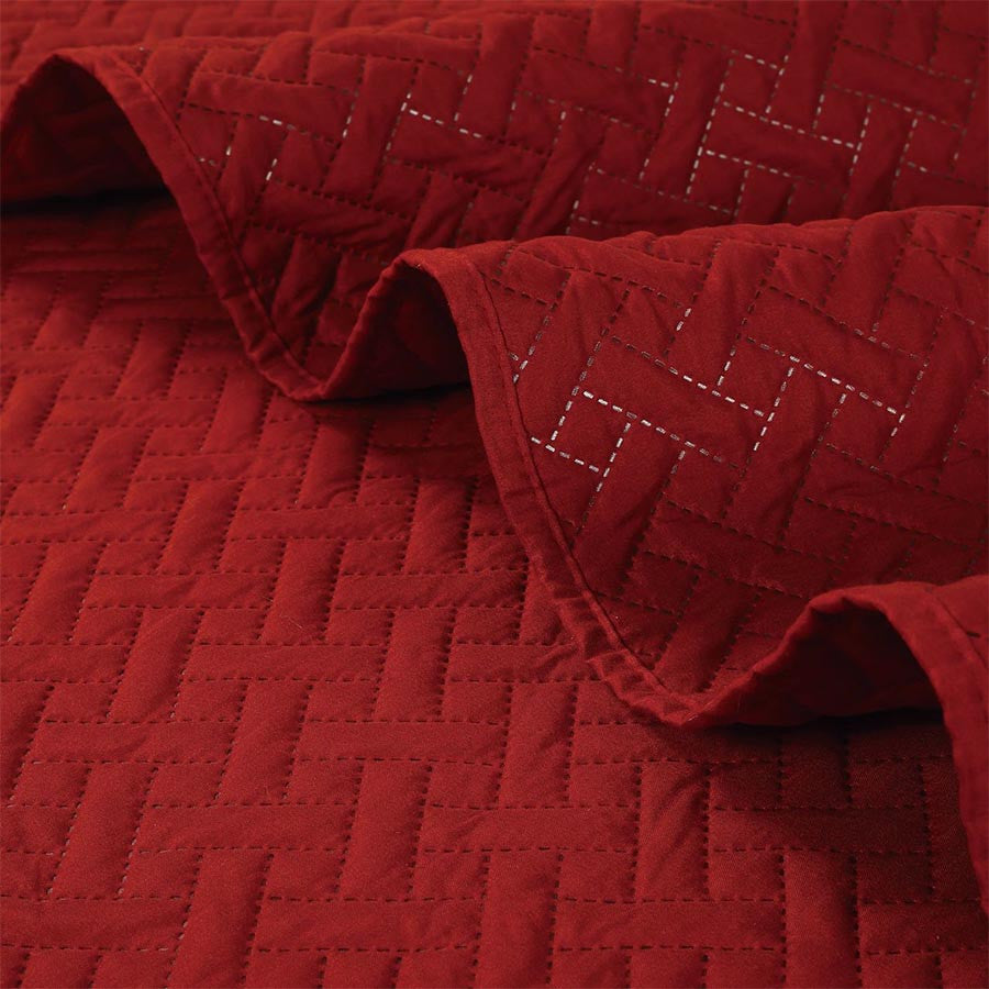 3 PC Squared Stitched Pinsonic Reversible Oversized Bedspread Brick Color