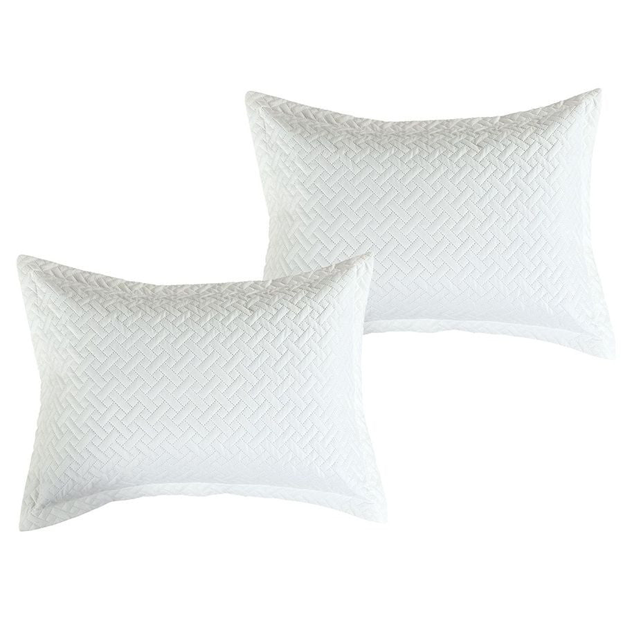 3 PCS Squared Stitched Pinsonic Reversible Oversized Bedspread White Color