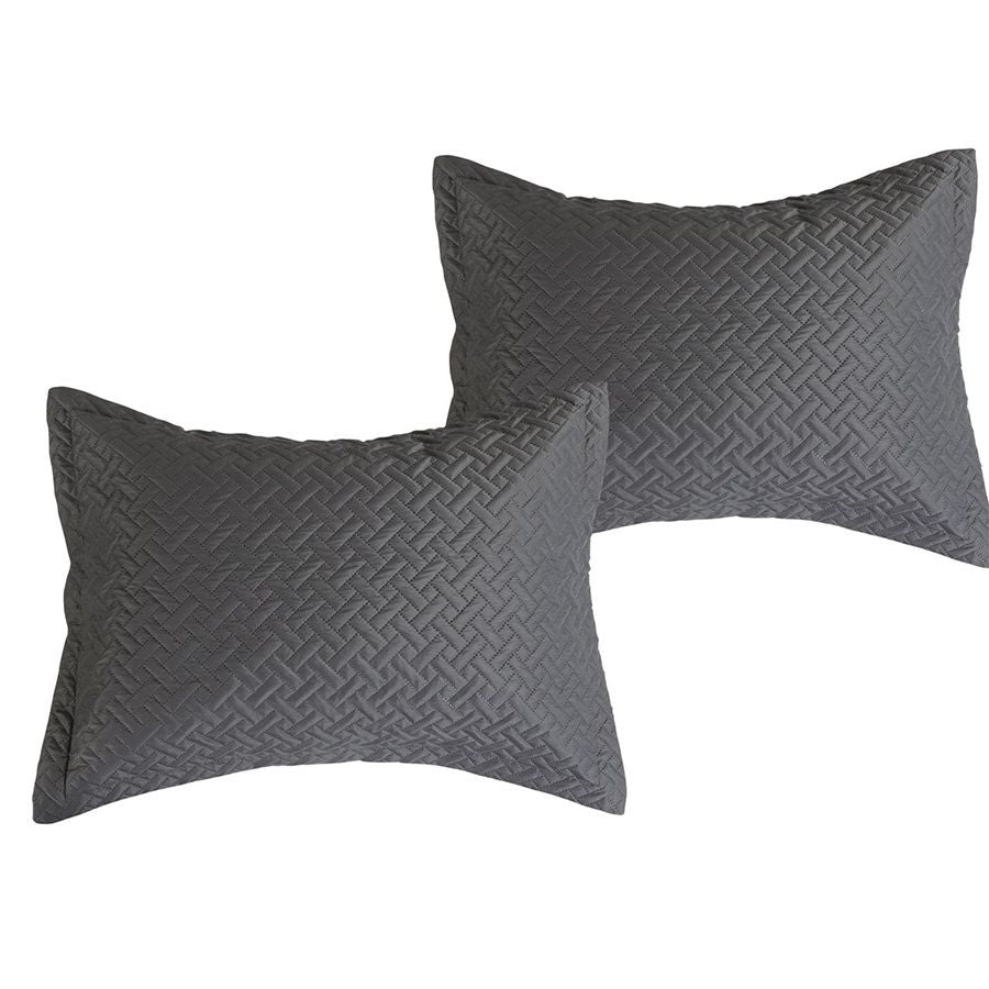 3 PC Squared Stitched Pinsonic Reversible Oversized Bedspread Grey