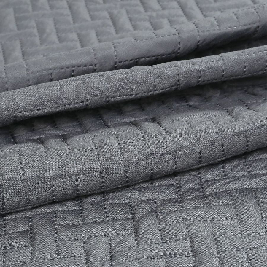 3 PC Squared Stitched Pinsonic Reversible Oversized Bedspread Grey