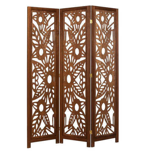 3 Panels Screen Room Divider Decorative Floral Wood Cutouts
