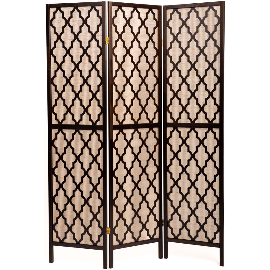 Room Divider Screen Rattan Inlay Cutout Decor Espresso Color