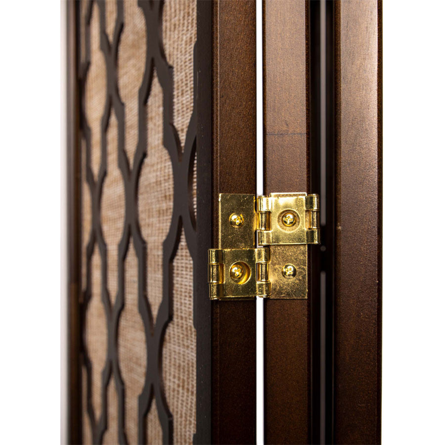 Room Divider Screen Rattan Inlay Cutout Decor Espresso Color