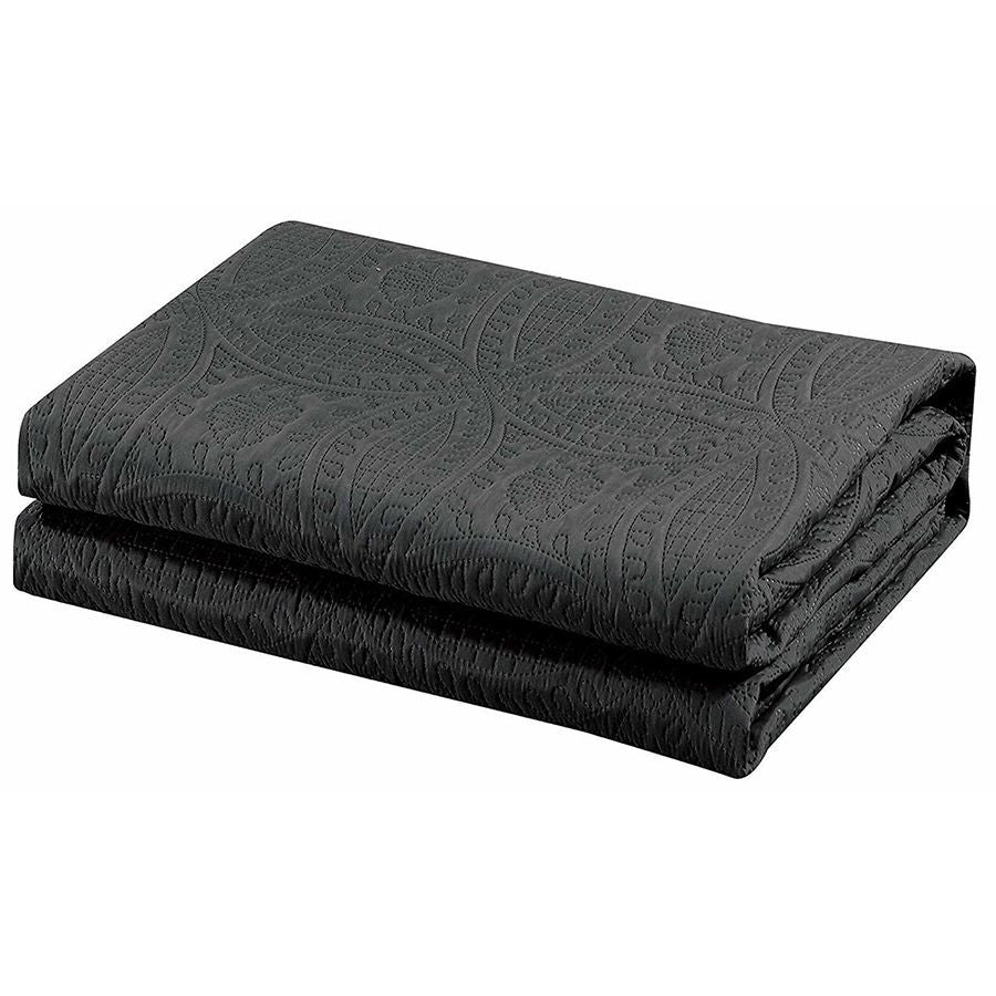3 Pc Oversized Bedspread Coverlet Set Black Color