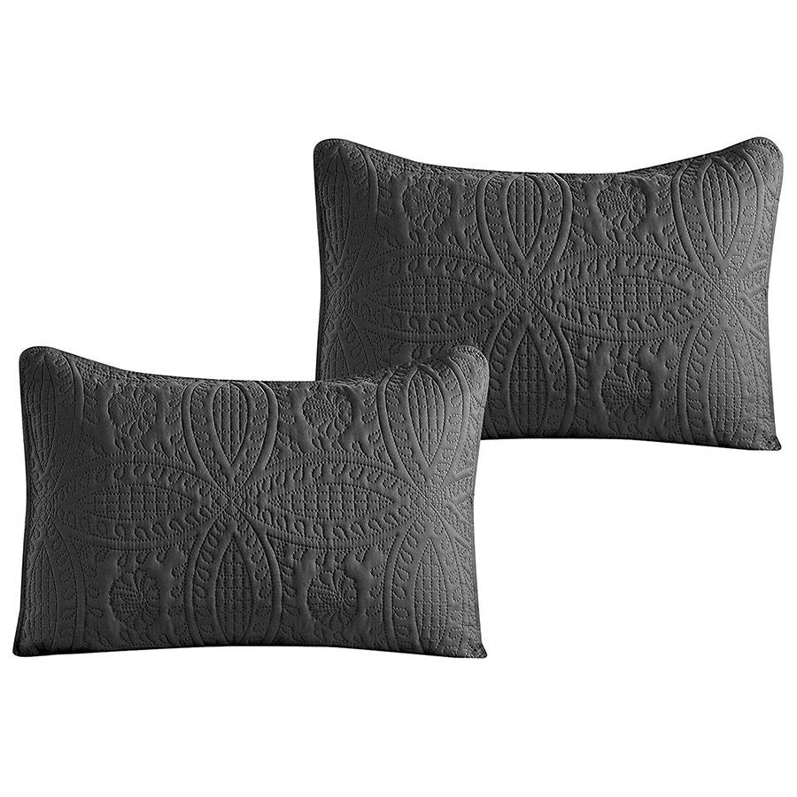 3 Pc Oversized Bedspread Coverlet Set Black Color