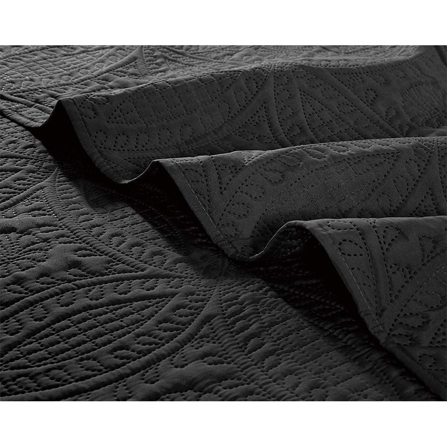 3 Pc Oversized Bedspread Coverlet Set Black Color
