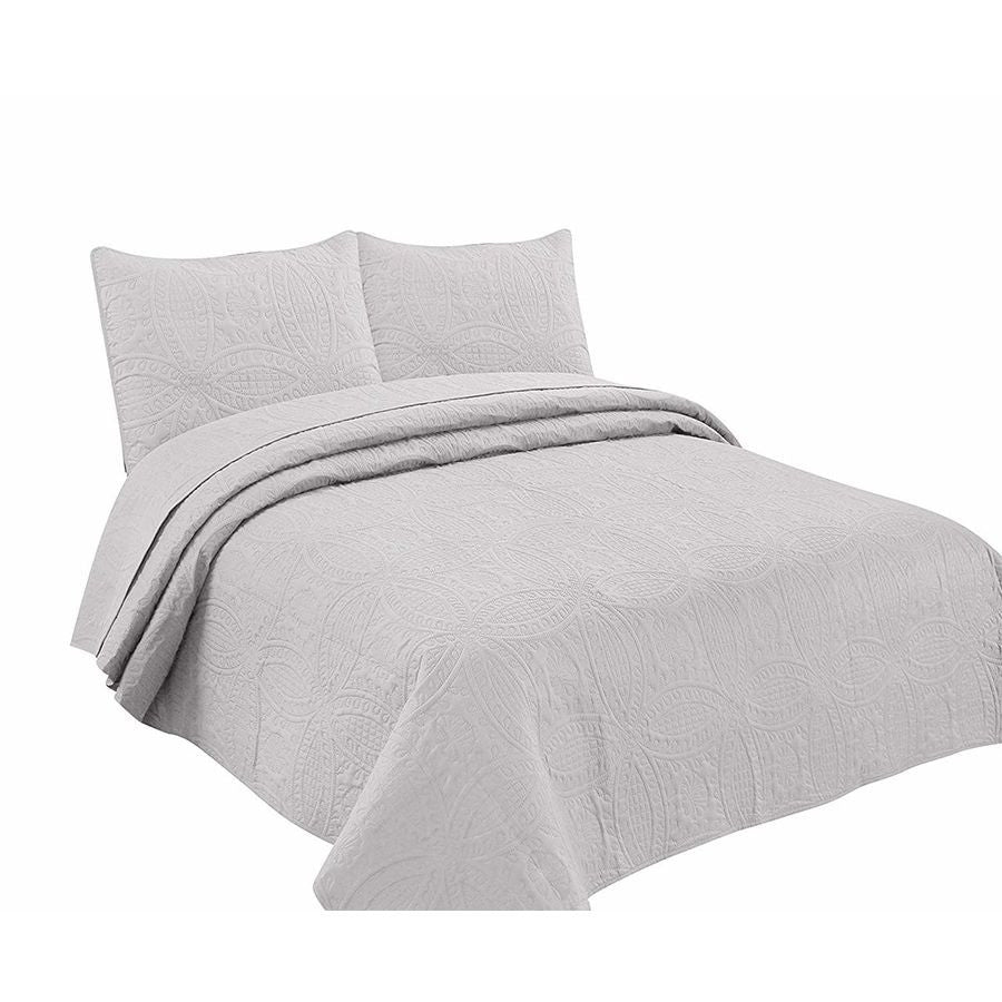 3 Pc Oversized Bedspread Coverlet Set Grey Color