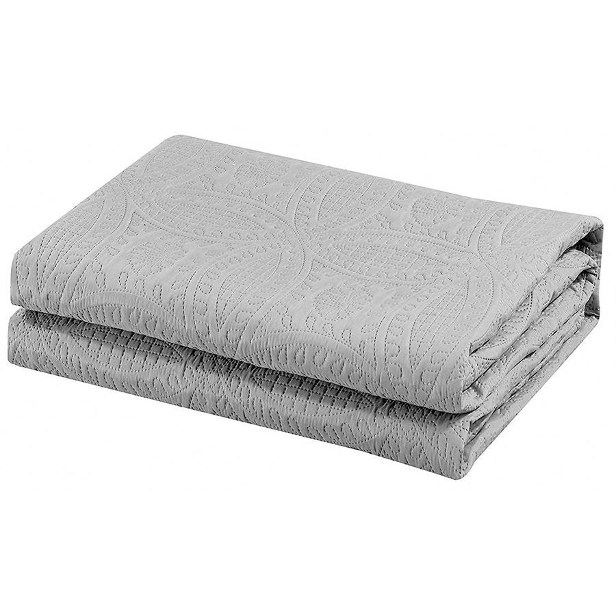 3 Pc Oversized Bedspread Coverlet Set Grey Color