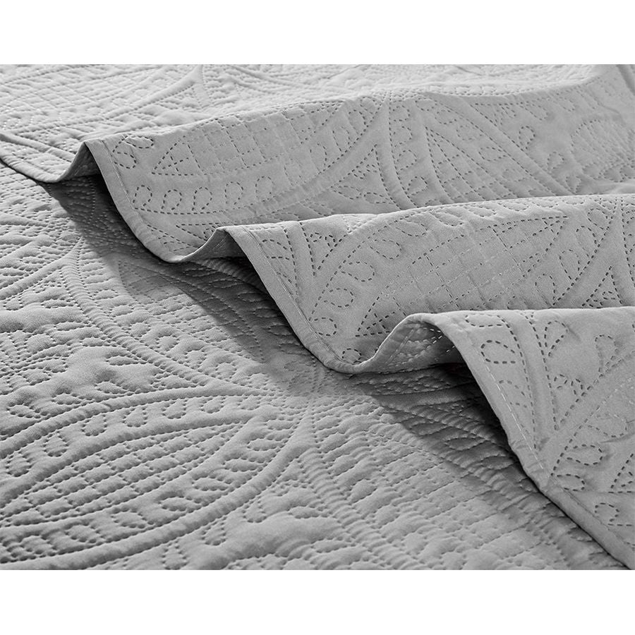 3 Pc Oversized Bedspread Coverlet Set Grey Color