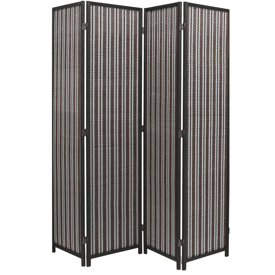 4 Panel Natural, Brown, or Black Color Wood and Bamboo Weave Room Divider
