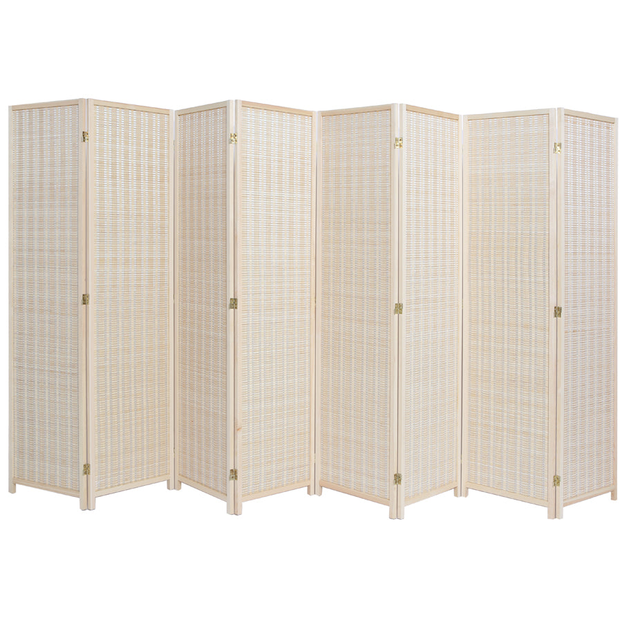 8 Panel Natural, Brown, Or Black Color Wood and Bamboo Weave Room Divider