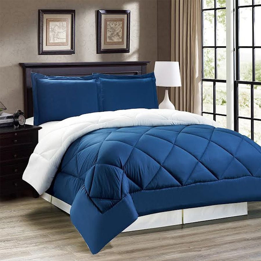 3pc Down Alternative, Reversible Comforter Set in Blue