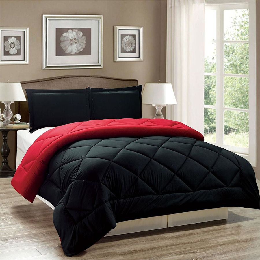 3pc Down Alternative Reversible Comforter Set in Red