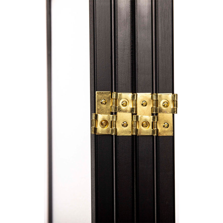 Room Divider 4-panel Bamboo Floral Print Black Frame