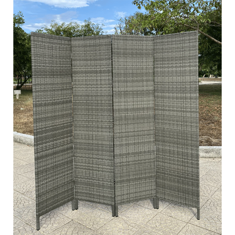 3 & 4 Panels Patio Outdoor Room Screen Divider Resin Wicker Grey