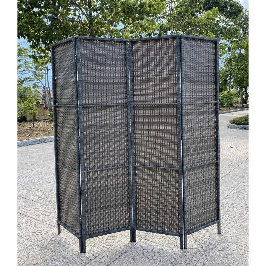 3 & 4 Panels Patio Outdoor Room Screen Divider Resin Wicker Grey