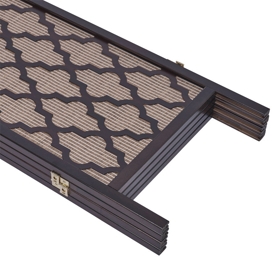 Room Divider Screen Rattan Inlay Cutout Decor Espresso Color