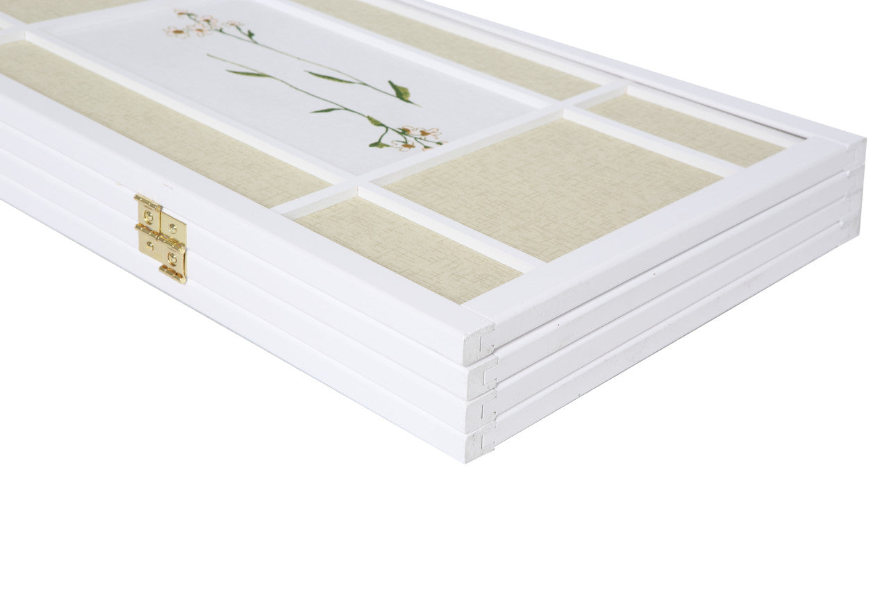 Room Divider 4 Panel Floral Accented White Wood Frame Printed Shoji Paper in USA, California, New York, NY City, Los Angeles, San Francisco, Pennsylvania, Washington DC, Virginia and Maryland
