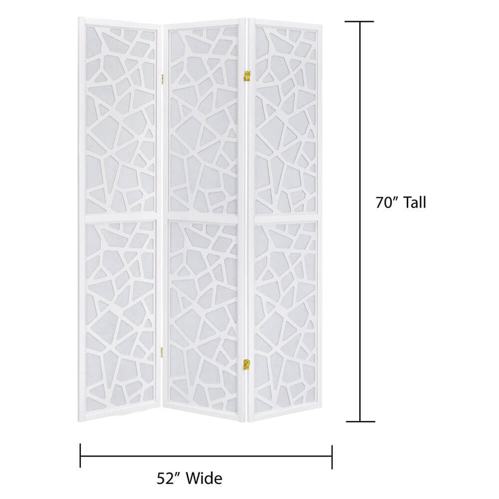 Room Divider Privacy Screen Panel with Mosaic Cuts White Color