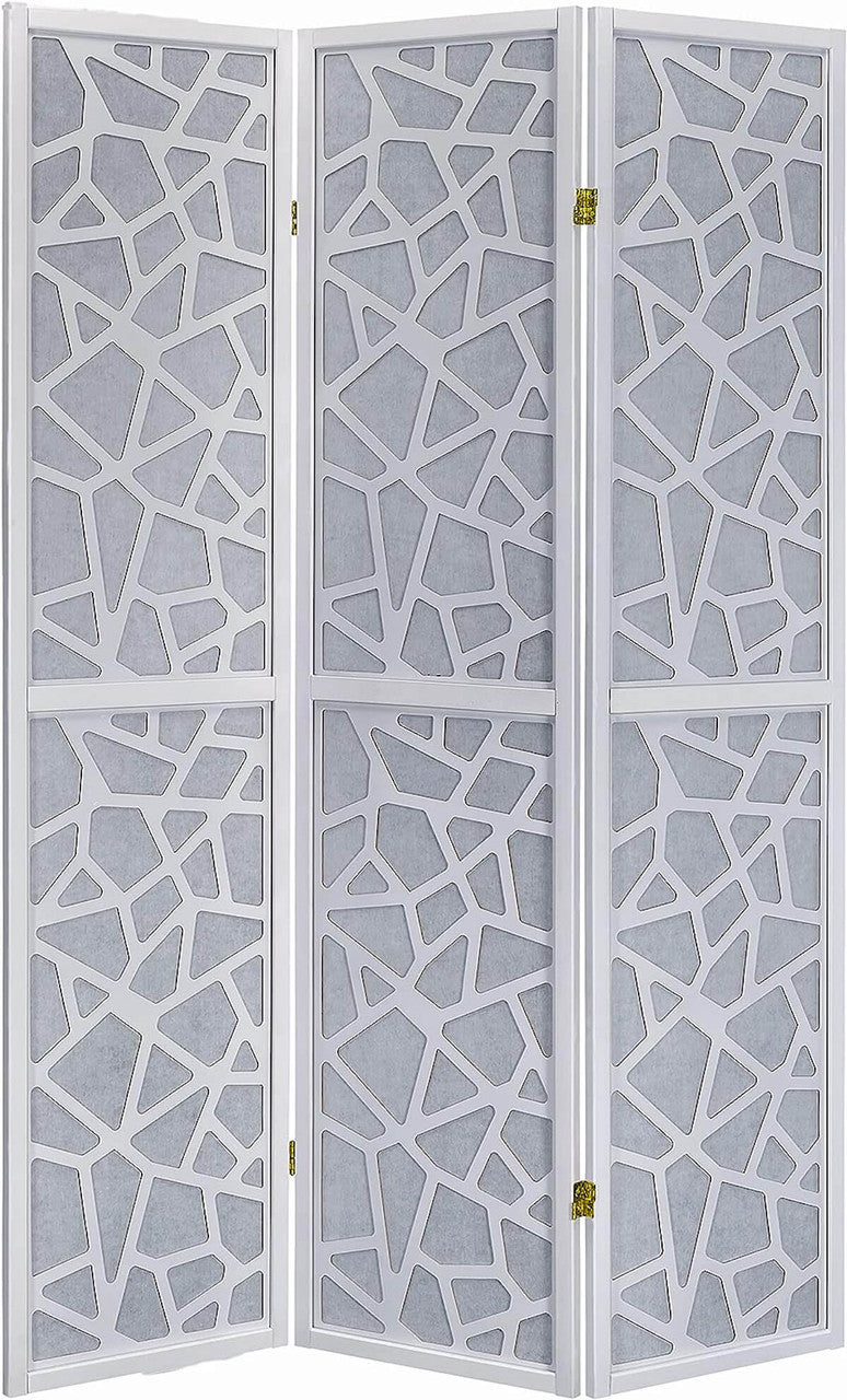 Room Divider Privacy Screen Panel with Mosaic Cuts White Color