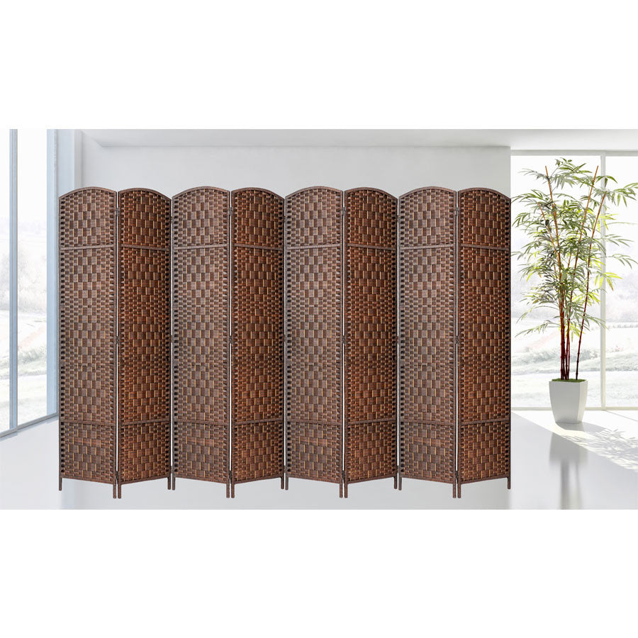 8 Panel Room Divider Privacy Screen Diamond Weave Bamboo Fiber